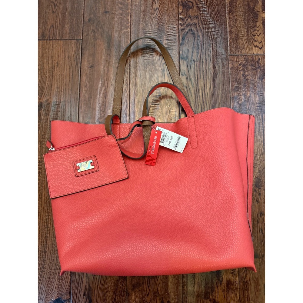 Style & Co Reversible Tote Bag Coral Tan Faux Leather NWT Large Shopper Pouch